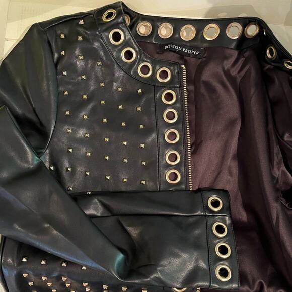 NEW Boston Proper Grommet Studded Faux Leather Edgy Jacket Black Sz M 8/10 NWT … - Picture 11 of 14